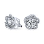 Cubic Zirconia CZ 3D Twist Halo Rose Flower Shape Clip On Earrings Non Pierced Ears