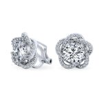 Cubic Zirconia CZ 3D Twist Halo Rose Flower Shape Clip On Earrings Non Pierced Ears