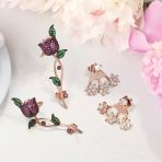 Hot Pink CZ Cubic Zirconia Ear Climber Crawler Cartilage Flower Rose Earrings Gold For Pierced Ears - Image 5