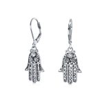 Amulet Hamsa Hand Dangle Chandelier Earrings Leverback