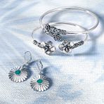 Balinese Flower Bangle Bracelet in Oxidized Sterling Silver - Image 5