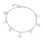 Nature Garden Butterfly Anklet Ankle Bracelet Sterling Silver 9-10 Inch