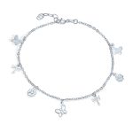 Nature Garden Butterfly Anklet Ankle Bracelet Sterling Silver 9-10 Inch