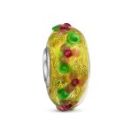 Murano Glass Charm Bead 3D Lampwork Multi-Color Gold Foil Flower Silver Core