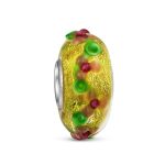 Murano Glass Charm Bead 3D Lampwork Multi-Color Gold Foil Flower Silver Core