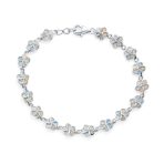 White Created Opal Hawaiian Plumeria Hawaiian Flower Bracelet .925 Sterling Silver