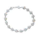 White Created Opal Hawaiian Plumeria Hawaiian Flower Bracelet .925 Sterling Silver