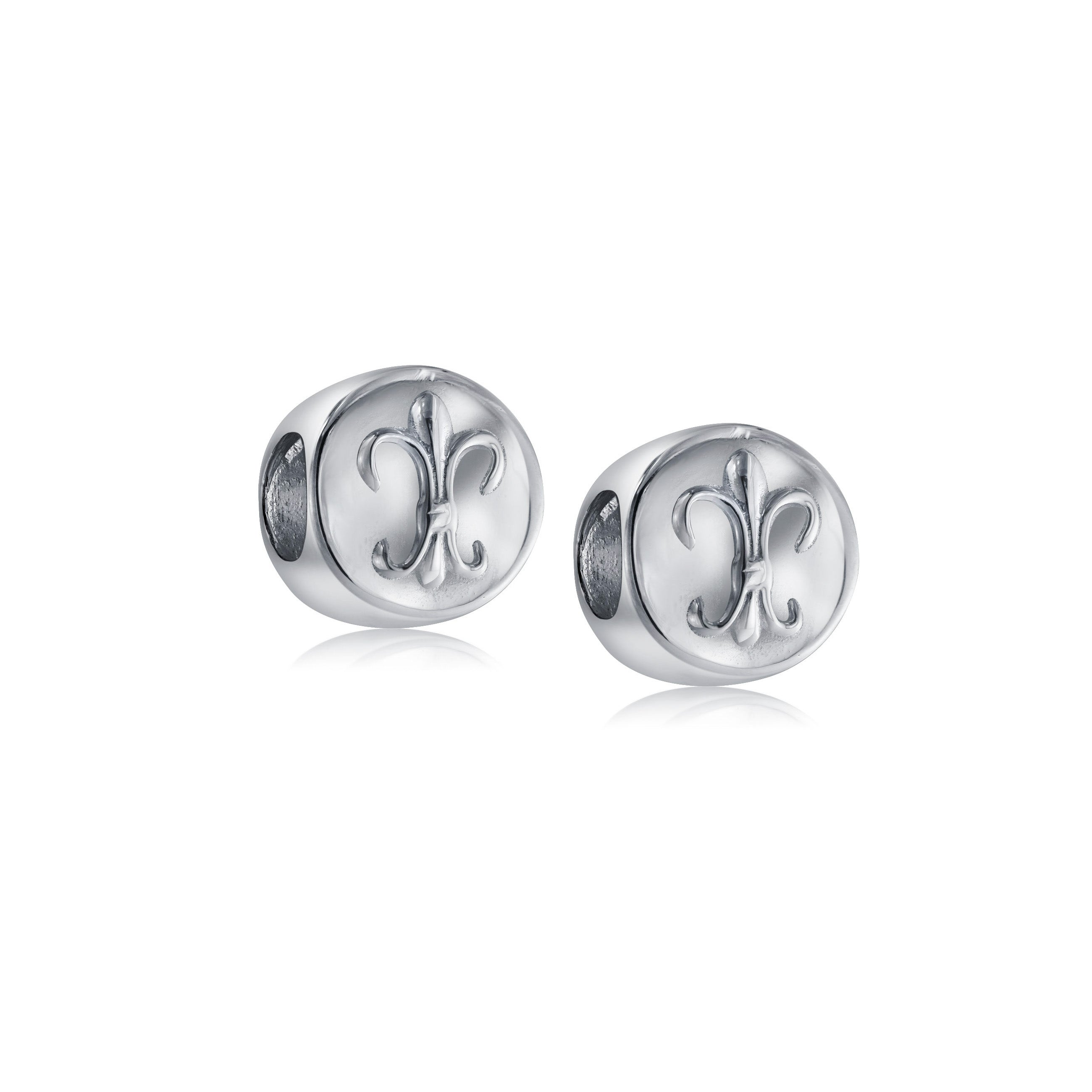 flower-ornate-fleur-charm-pbx-df-sb-1251-set-az Set of 2 Symbolic Flower Ornate Fleur De Lis Charm Bead Sterling Silver - Image 1