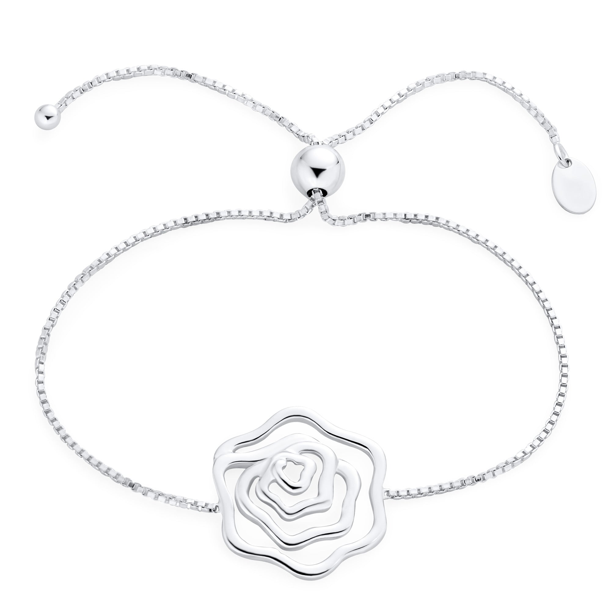 flower-rose-bolo-bracelet-silver-srn-s122260b_01 Delicate Garden Flower Strand Bracelet with Open Rose Slide in Sterling Silver - Image 1