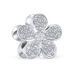 Daisy Flower Charm Bead with Sparkling CZ Pave for European Bracelet