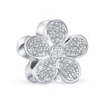 Set of 2 Words I LOVE YOU Crystal Heart & CZ Flower Bead Charm Sterling Silver - Image 5