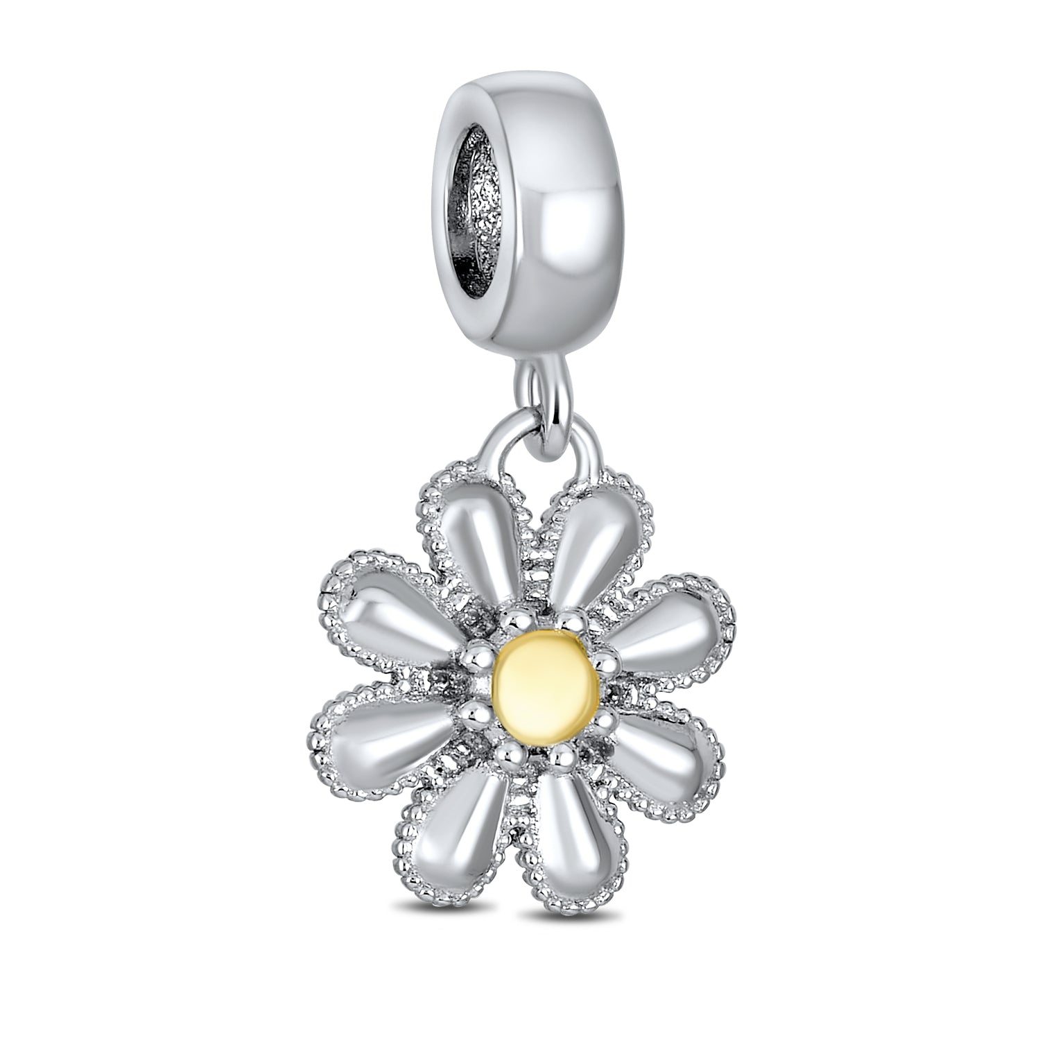 flower-silver-bead-charm_pbx-hsd-216_1 Sunflower Daisy Charm Bead Two-Tone 14K Gold Plated Fits European Bracelet - Image 1