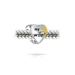 Set of 2 Mother Loving Family Flower Daisy CZ Heart 'My Wife' Charm Bead Silver - Image 6