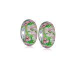 Set of 2 Murano Glass Charm Bead Sterling Silver Core Floral Design for Bracelet