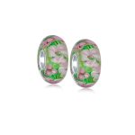 Set of 2 Murano Glass Charm Bead Sterling Silver Core Floral Design for Bracelet