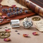 Set of 2 Word Mantra Forever Together & Heart Lock Charm Bear Sterling Silver - Image 2