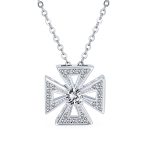 Ancient Knight Templar Cross Pendant Necklace Masonic Symbol Pave CZ .925 Sterling Silver