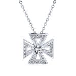 Ancient Knight Templar Cross Pendant Necklace Masonic Symbol Pave CZ .925 Sterling Silver