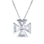 Ancient Knight Templar Cross Pendant Necklace Masonic Symbol Pave CZ .925 Sterling Silver - Image 2