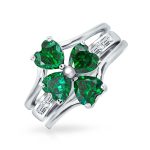 St Patrick Shamrock Irish Green CZ Flower Lucky Clover Ring Sterling Silver