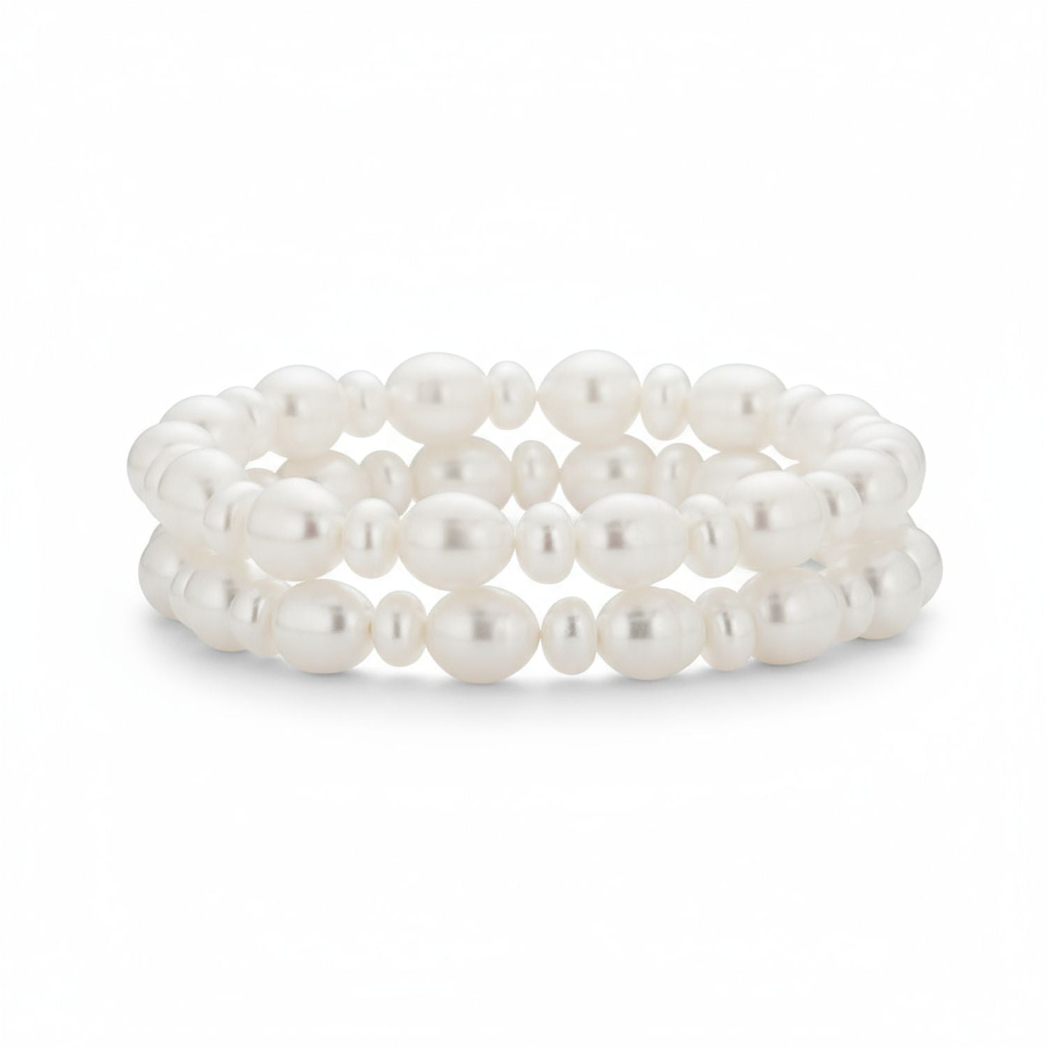 freshwater-2pair-pearl-stretch-bracelet-yp-f1735-set-az Set of 2 Baroque White Freshwater Pearl Stretch Bracelet Stackable - Image 1