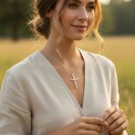 Vintage Bridal Freshwater Pearl Large Cross Pendant Necklace - Image 3