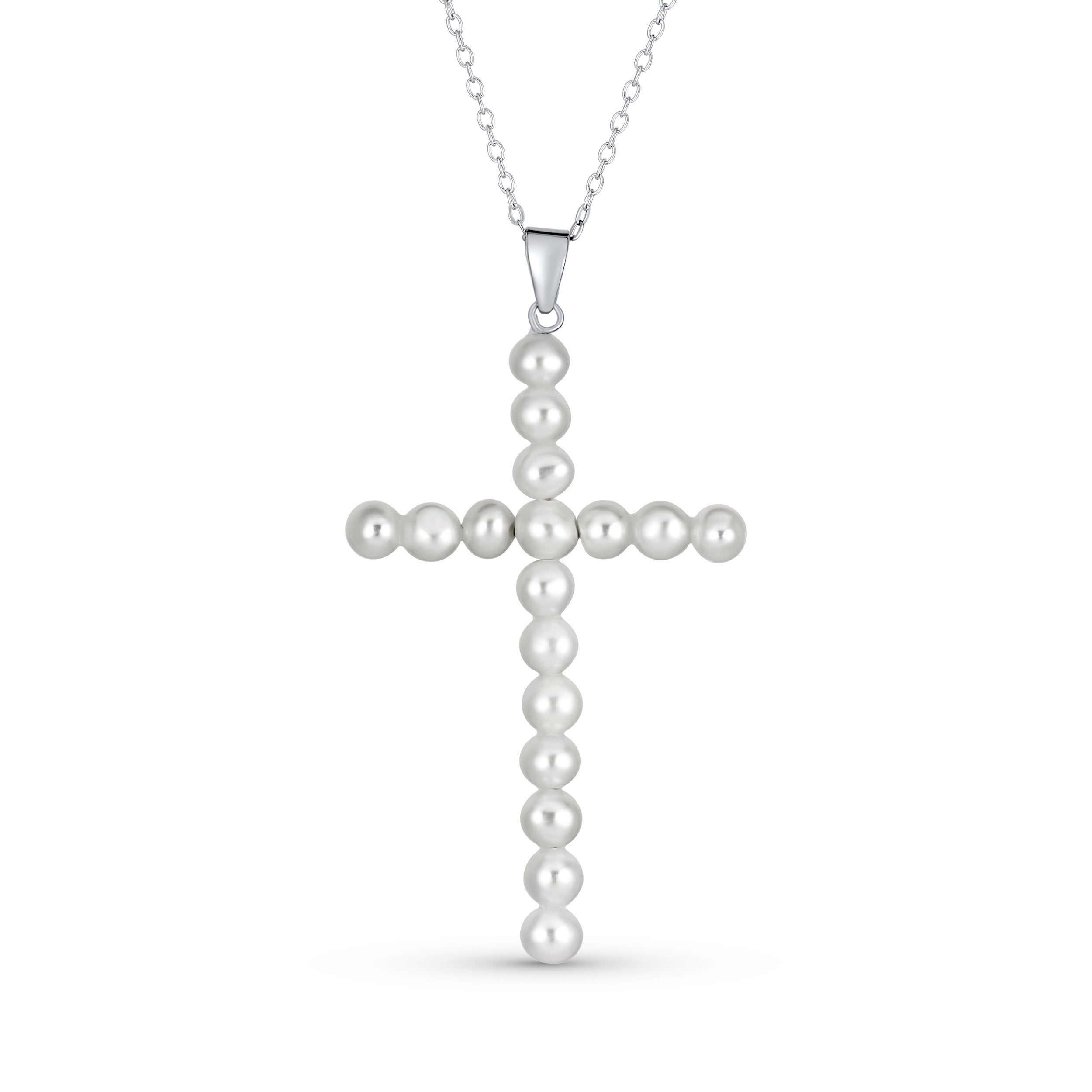 freshwater-pearl-cross-white-pendant-necklace_925-p51981 Vintage Bridal Freshwater Pearl Large Cross Pendant Necklace - Image 1