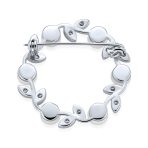 White Freshwater Cultured Pearl Circle Leaf Scarf Brooch Pin Sterling Silver - Image 2