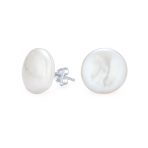 Baroque Irregular Coin Freshwater Pearl Stud Earrings Silver