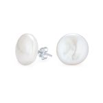 Baroque Irregular Coin Freshwater Pearl Stud Earrings Silver