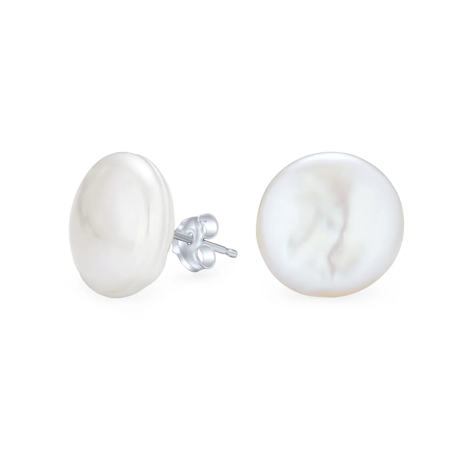 freshwater-sterling-silver-button-pearl-ear-studs_yp-f2630-we_1 Baroque Irregular Coin Freshwater Pearl Stud Earrings Silver - Image 1