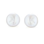 Baroque Irregular Coin Freshwater Pearl Stud Earrings Silver - Image 2