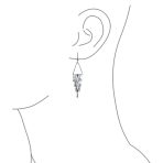 Geometric Art Deco Dangle Earrings with Crystal Accent in Silver Tone Steel - Image 3