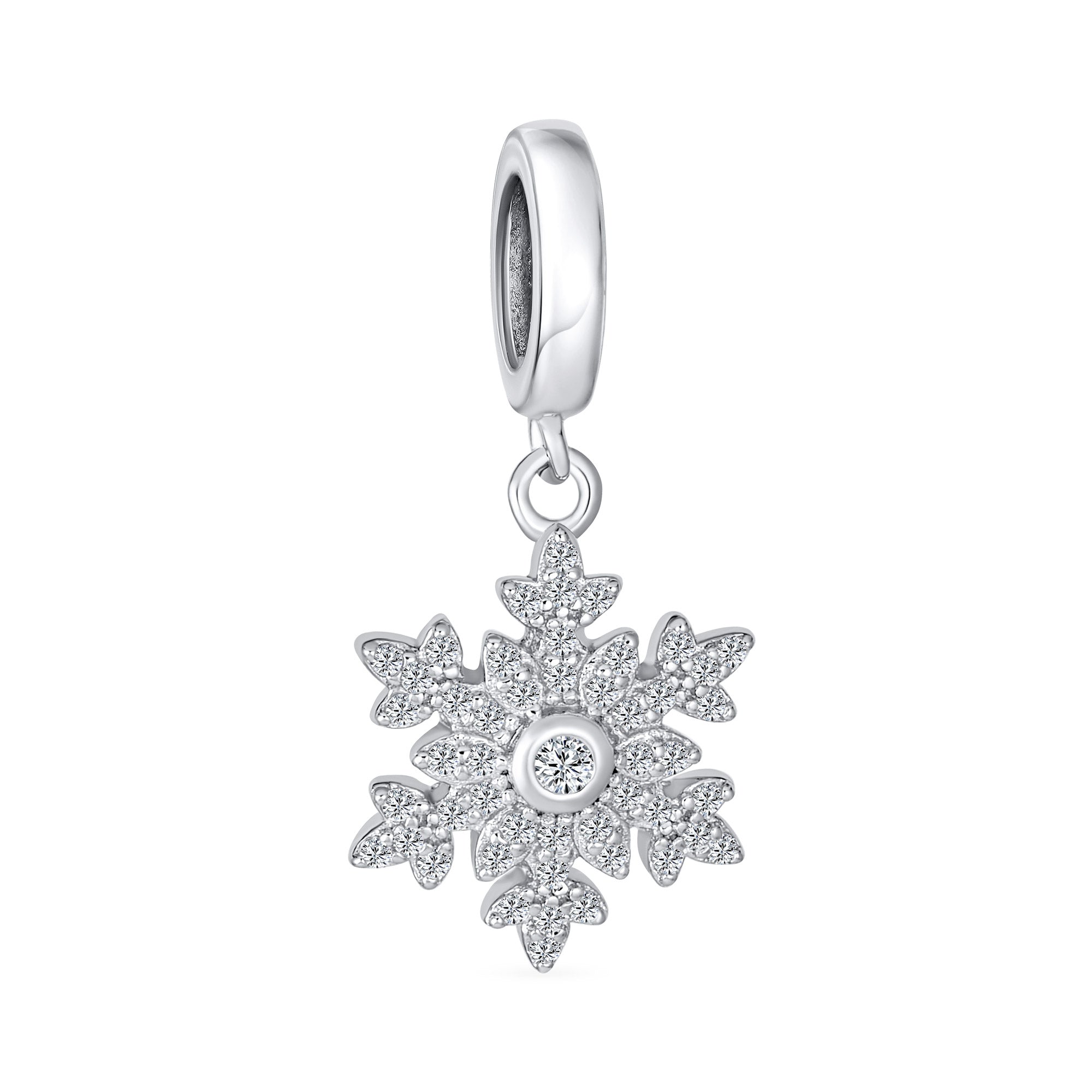 frozen-winter-holiday-snowflake-dangle-bead-pbx-hsd-2812-s_01 Frozen CZ Christmas Charm Bead Sparkling Snowflake for European Bracelets - Image 1