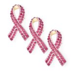 Set of 3 Cancer Awareness Brooche Pin Pink Crystal Enamel Support Symbol Jewelry - Image 2