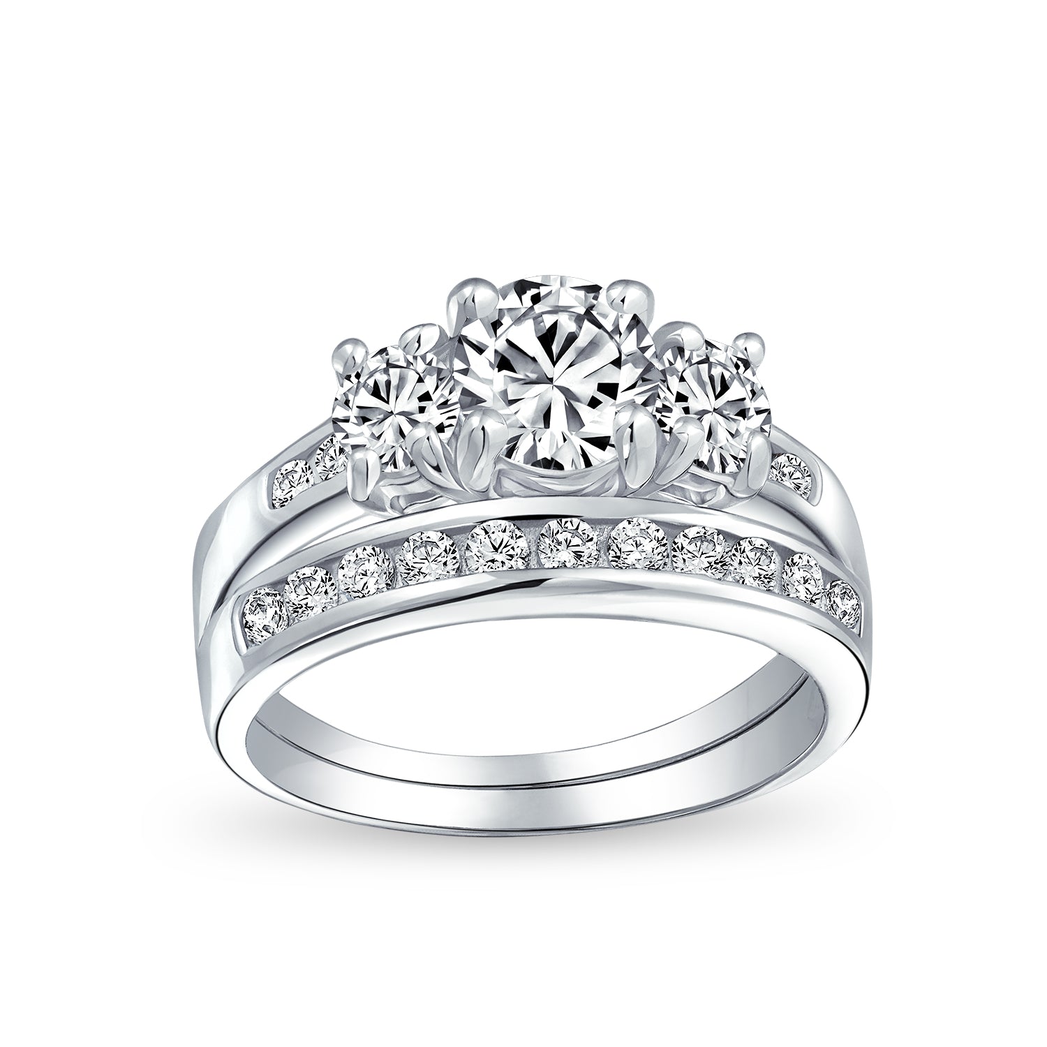 future-past-ring-silver-engagement-cz_st-lwb1622_1 Classic 3CT Round 3 Stone CZ Past Present Future Solitaire Engagement Ring Set Band Sterling Silver - Image 1