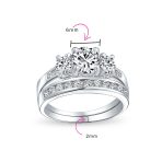 Classic 3CT Round 3 Stone CZ Past Present Future Solitaire Engagement Ring Set Band Sterling Silver - Image 4