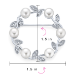 White Freshwater Cultured Pearl Circle Leaf Scarf Brooch Pin Sterling Silver - Image 4