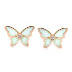 Butterfly Stud Earrings with Opal Gemstone in Rose Gold Sterling Silver - Image 2