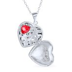 Butterfly Marcasite Pink CZ Heart Locket Necklace Rose Gold Sterling Silver - Image 7