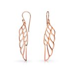 Rose Gold Plated Angel Wing Feather Dangle Earrings in  Sterling Silver - Image 2