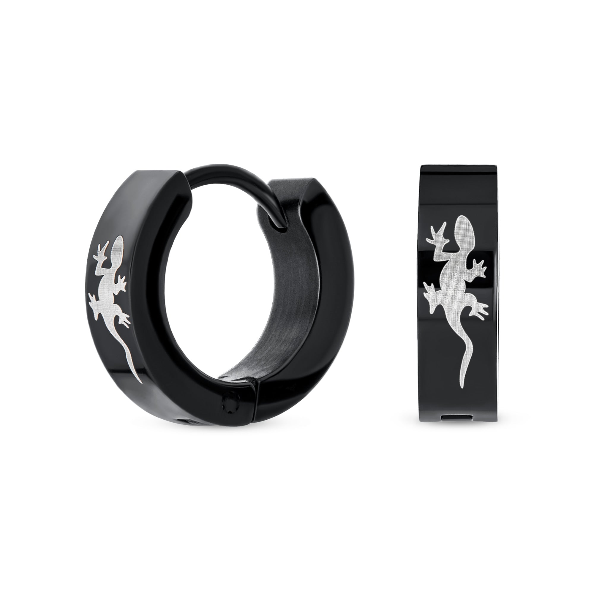 geck-lizard-black-kpop-earring-huggie-_1 Mens Earrings Black Stainless Steel Gecko Hoop Huggie for Biker Jewelry Fans - Image 1