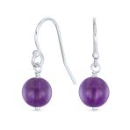 Simple Gemstone 8MM Bead Drop Ball Earrings Sterling Silver Birthstones Colors - Image 19