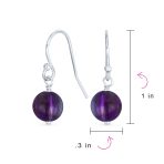 Simple Gemstone 8MM Bead Drop Ball Earrings Sterling Silver Birthstones Colors - Image 75