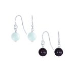 Set of 2 Natural Stone Bead Drop Earrings in Sterling Silver