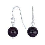 Simple Gemstone 8MM Bead Drop Ball Earrings Sterling Silver Birthstones Colors