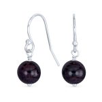 Simple Gemstone 8MM Bead Drop Ball Earrings Sterling Silver Birthstones Colors