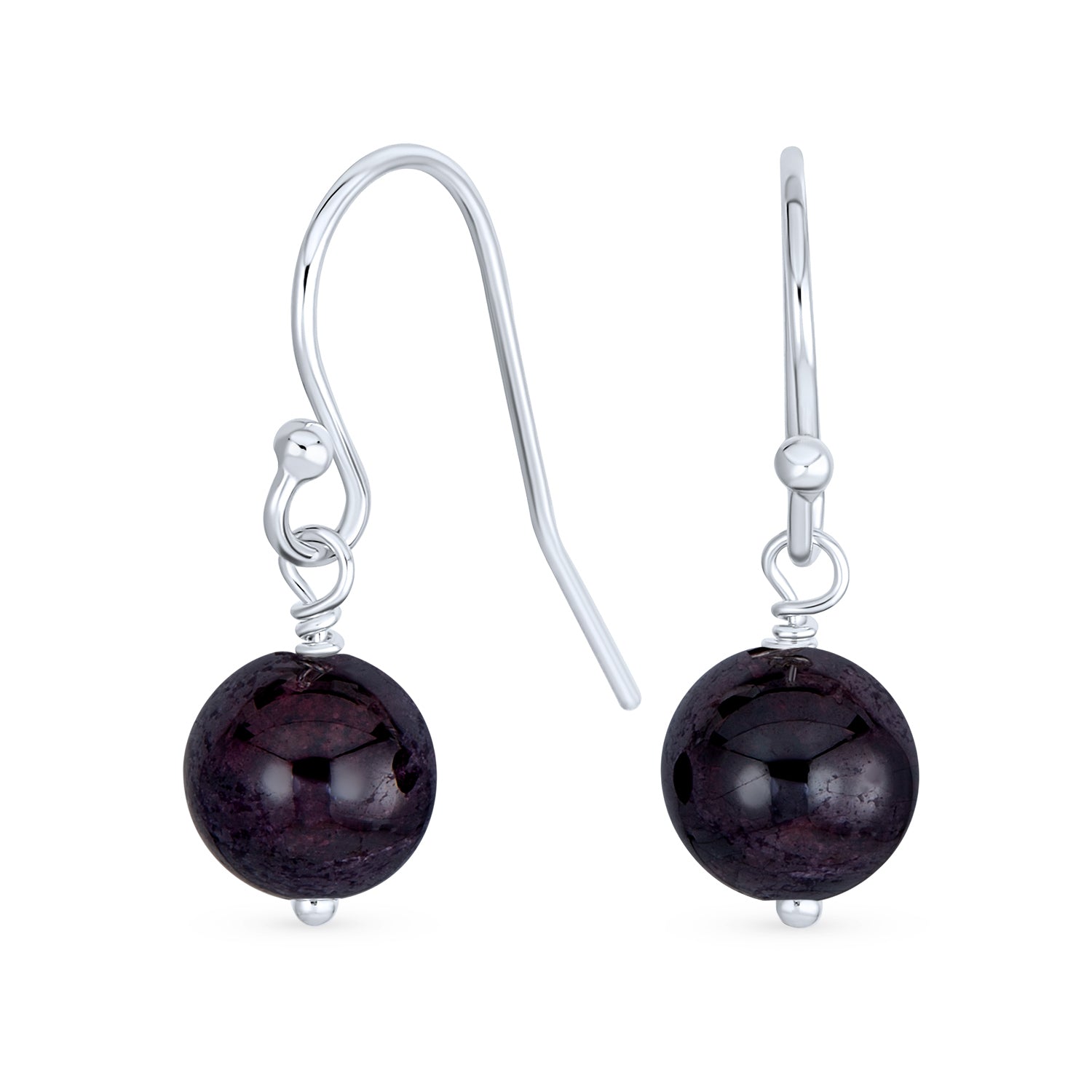 gemstone-ball-round-drop-fish-earring-cb-89804_1 Simple Gemstone 8MM Bead Drop Ball Earrings Sterling Silver Birthstones Colors - Image 1