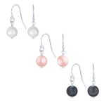 White Pink Black Freshwater Cultured Pearl Drop Ball Earrings Sterling Silver - Image 2