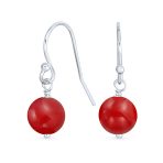 Simple Gemstone 8MM Bead Drop Ball Earrings Sterling Silver Birthstones Colors - Image 9